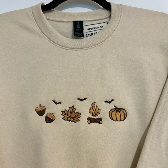 Fall Halloween embroidered crewneck (tan listing) - Picture 4 of 5